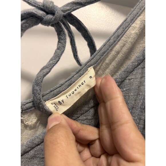 Women's Size Medium Spaghetti Strap Cropped Cotton Wide-Leg Jumpsuit Pockets - Picture 3 of 7